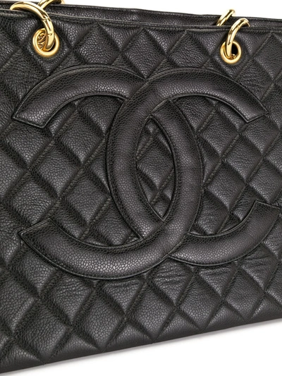 Pre-owned Chanel 1997 Cc Diamond-quilted Tote Bag In Black