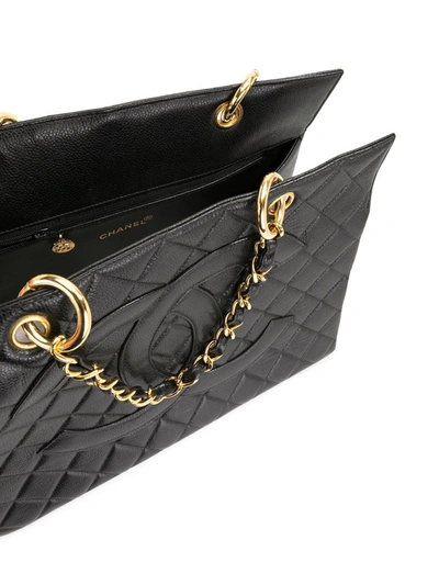 Pre-owned Chanel 1997 Cc Diamond-quilted Tote Bag In Black