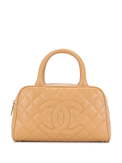 Pre-owned Chanel 2003-2004 Cc Diamond-quilted Tote Bag In Brown