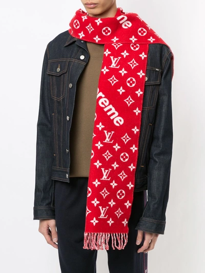 Pre-owned Louis Vuitton X Supreme 2017  Monogram Scarf In Red