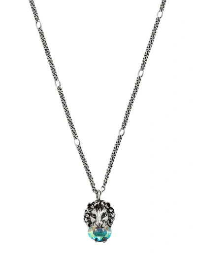 Shop Gucci Lion Head Necklace In Silver