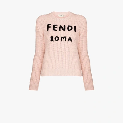 Logo Ribbed-knit Wool Sweater In Pink