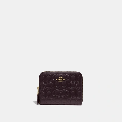 Shop Coach Small Zip Around Wallet In Signature Leather - Women's In Gold/oxblood