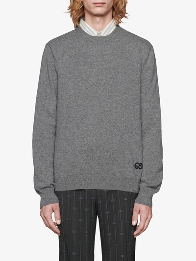 Shop Gucci Logo-embroidered Cashmere Jumper In Grey