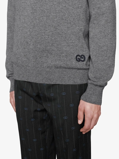 Shop Gucci Logo-embroidered Cashmere Jumper In Grey