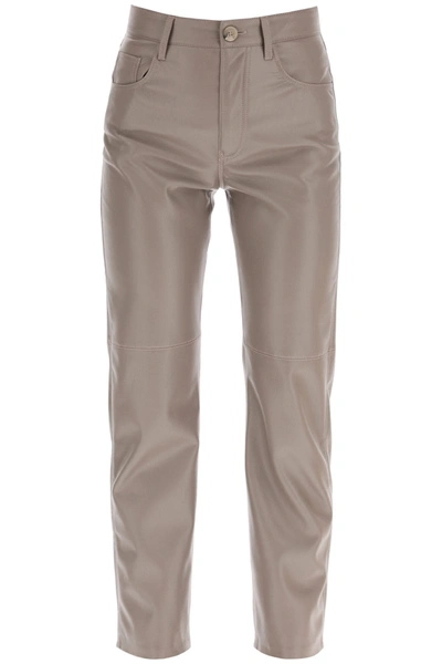 Shop Nanushka Vinni Faux Leather Trousers In Clay (grey)