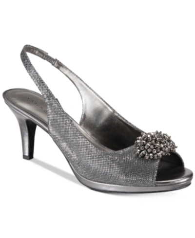 Karen Scott Breena Slingback Peep-toe Pumps, Created For Macy's Women's Shoes In Pewter