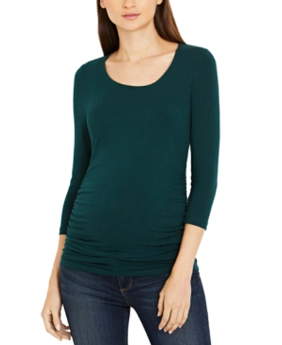 Shop A Pea In The Pod Luxe Side Ruched 3/4 Sleeve Maternity T Shirt In Ponderosa Pine