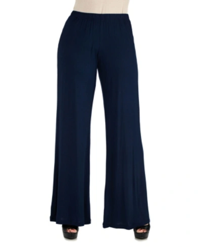 24seven Comfort Apparel Women's Plus Size Palazzo Pants In Blue