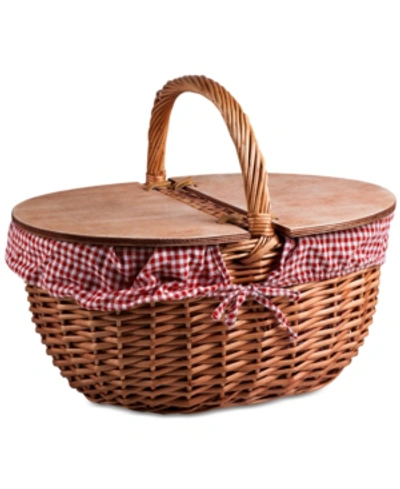 Picnic Time Gingham Country Basket In Red