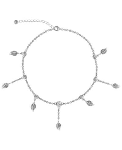 Rhona Sutton Bodifine Cubic Zirconia Leaves Sterling Silver-tone Anklet In Silver