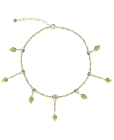 Rhona Sutton Bodifine Cubic Zirconia Leaves 10k Gold-tone Sterling Silver-tone Anklet In Gold