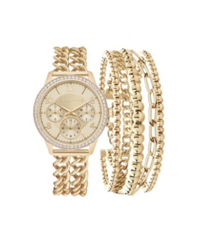 Shop Kendall + Kylie Women's  Double Gold Tone Stainless Steel Strap Analog Watch And Layered Bracelet Set