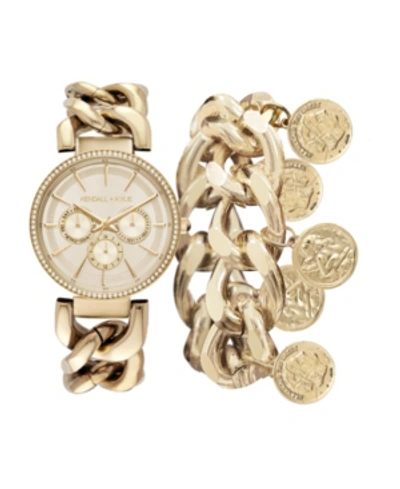 Shop Kendall + Kylie Women's  Chunky Chain Gold Tone Stainless Steel Strap Analog Watch And Coin Bracelet