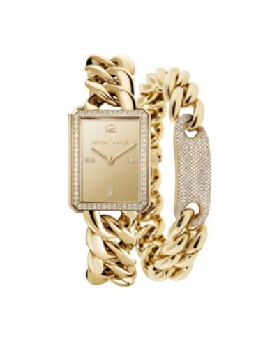Shop Kendall + Kylie Women's  Gold Tone Chunky Chain With Rectangle Face Stainless Steel Strap Analog Watc