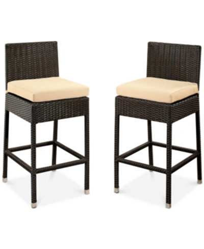 Shop Abbyson Living Molly Outdoor Wicker Set Of 2 Bar Stools W/cushions In Brown