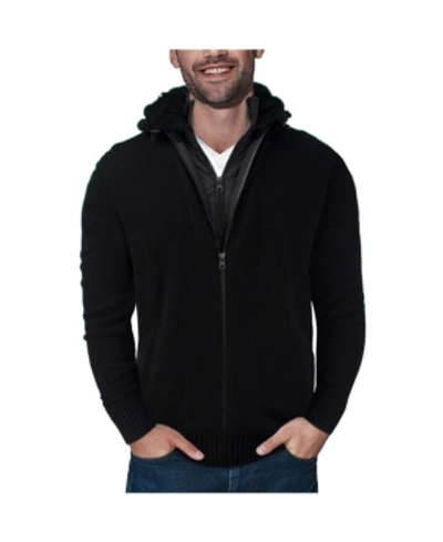 Shop X-ray Men's Full-zip Sweater Jacket With Fluffy Fleece Lined Hood In Black
