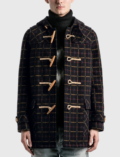 Shop Saint Laurent Check Duffle Coat In Wool In Black