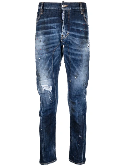 Shop Dsquared2 Ripped Straight-leg Jeans In Blue