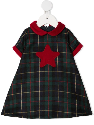 La Stupenderia Tartan Star-patch Dress In Green
