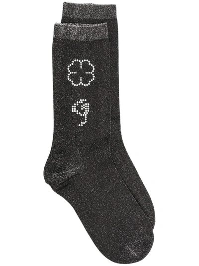 Shop Ganni Rhinestone-embellished Lurex Socks In Black