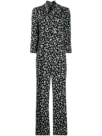 Shop Rixo London Floral-print Neck-tie Jumpsuit In Black