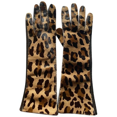 Pre-owned Prada Leather Long Gloves In Brown