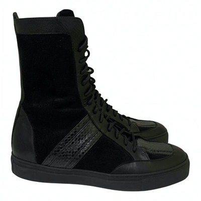 Pre-owned Elisabetta Franchi Black Suede Ankle Boots