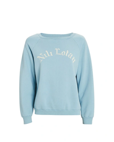 Shop Nili Lotan Classic Crewneck Logo Sweatshirt In Light Blue