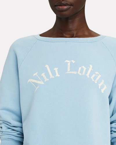 Shop Nili Lotan Classic Crewneck Logo Sweatshirt In Light Blue