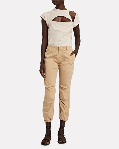 Shop Nili Lotan Cropped French Military Pants In Beige