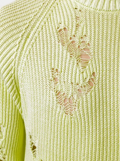 Shop Laneus Distressed Knit Jumper In Green