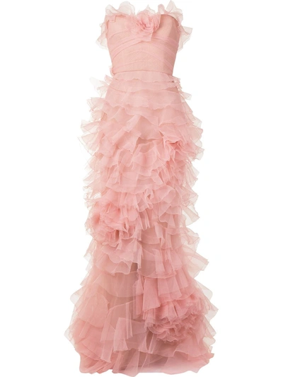 Shop Marchesa Ruffled Strapless Gown In Pink