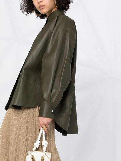 Shop Loewe Loose-fit Leather Shirt In Green