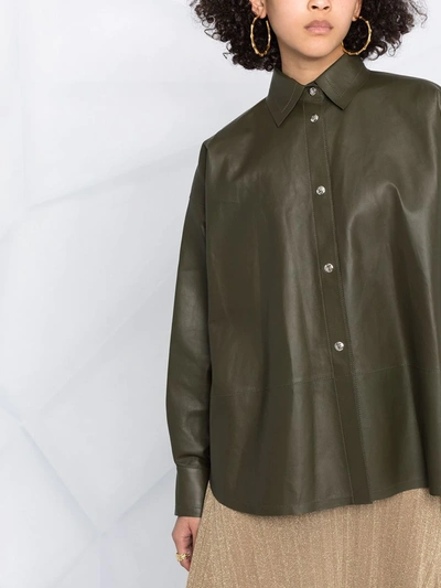 Shop Loewe Loose-fit Leather Shirt In Green