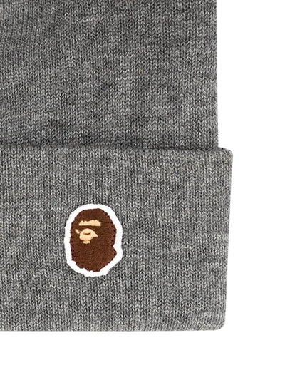 Shop A Bathing Ape Ape Head One Point Knit Cap In Grey