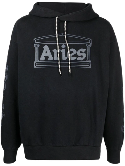 Shop Aries Logo-print Cotton Hoodie In Black