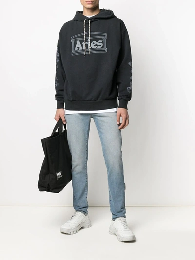 Shop Aries Logo-print Cotton Hoodie In Black