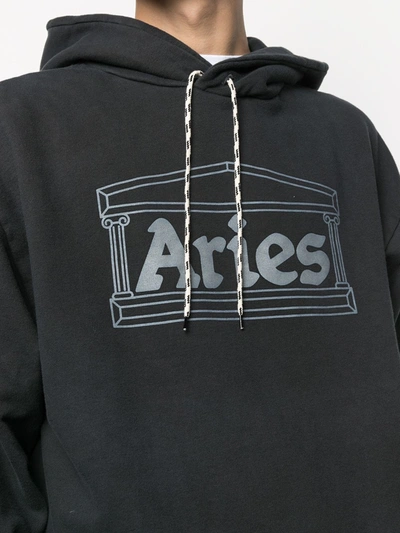 Shop Aries Logo-print Cotton Hoodie In Black