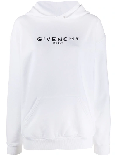 Shop Givenchy Logo Cotton Hoodie In White