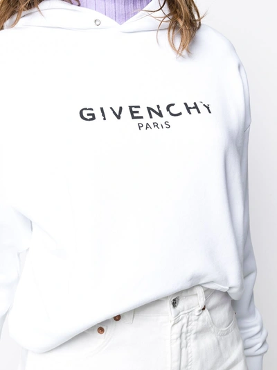 Shop Givenchy Logo Cotton Hoodie In White