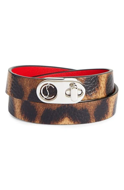 Shop Christian Louboutin Elisa Leather Double Wrap Bracelet In Brown/ Silver