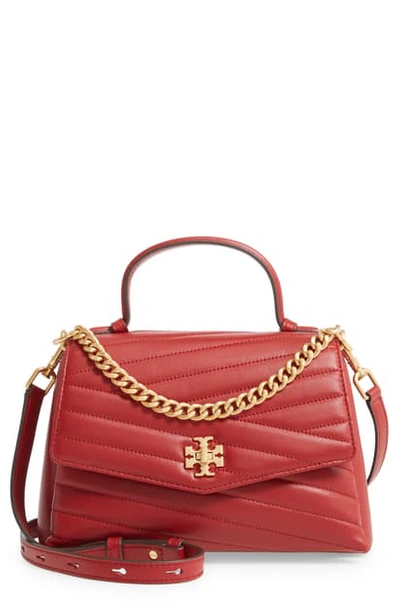 Shop Tory Burch Kira Chevron Quilted Leather Top Handle Satchel In Redstone/ Rolled Brass
