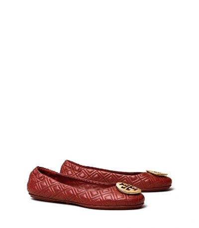 Shop Tory Burch Minnie Travel Ballet Flat, Quilted Leather In Aged Malbec/gold