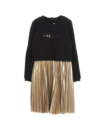 Shop Givenchy Pleated Skirt Dress In Black And Gold In Multicolour