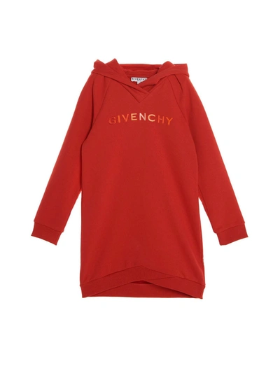 Shop Givenchy Embroidered Logo Dress In Red
