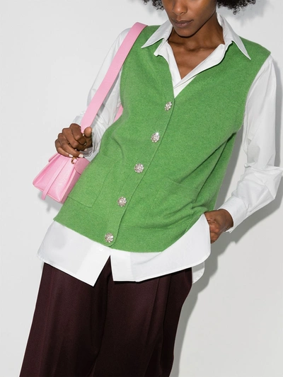 Shop Ganni Crystal-button Cashmere Vest In Green