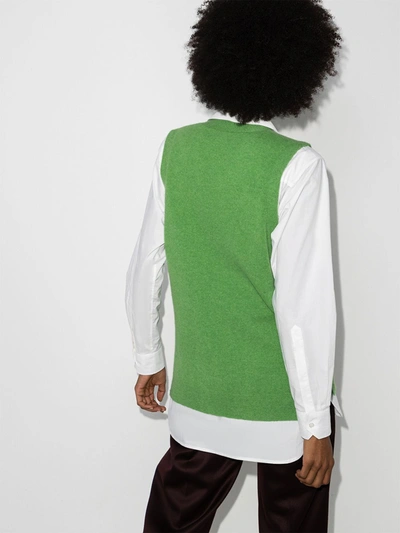 Shop Ganni Crystal-button Cashmere Vest In Green