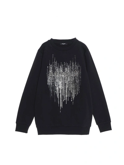 Shop Balmain Sequined Sweatshirt In Black