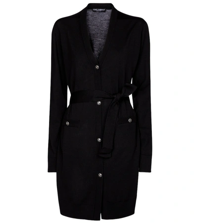Shop Dolce & Gabbana Belted Virgin Wool Cardigan In Black